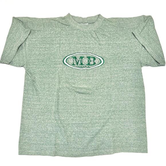 VTG Casual Club T Shirt Montego Bay Jamaica Striped Green Embroidery Sz 2XL Slim - Picture 2 of 7